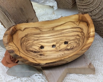 Portasapone in legno d'ulivo - rustico - circa 14-16 cm di lunghezza - PROTEGGERE