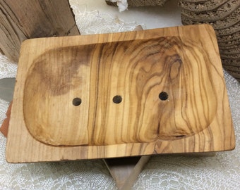 Soap dish olive wood - square with pads