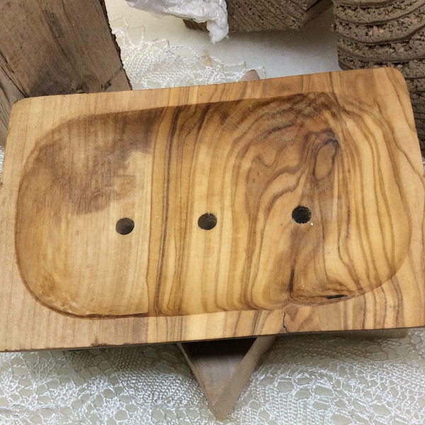 Soap dish olive wood - square with pads