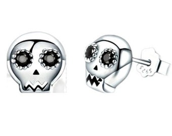 925 Sterling Silver Halloween Skull Stud Earrings