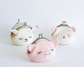 3-in-1 Pattern - Crochet purse pattern - Crochet frame purse - Amigurumi bunny - Amigurumi panda - Amigurumi pig - Crochet accessory pattern