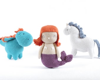 3-in-1 crochet pattern - Amigurumi mermaid - Amigurumi unicorn - Amigurumi dragon - Crochet toy pattern