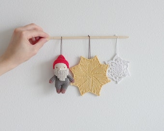 Christmas ornaments set crochet pattern - Nordic star - Snowflake - Amigurumi gnome