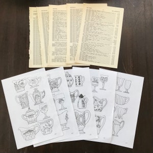 5 Patterned Glass & 5 Antique Pricing Book Pages