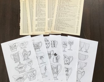 5 Patterned Glass & 5 Antique Pricing Book Pages