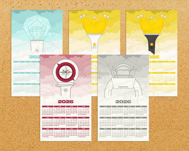 K-pop Boy Group Light Stick 2026 Calendar Print | BTS | Ateez | Enhypen | Stray Kids | 70+ groups! | K-pop Merch | K-pop Gift | image 3