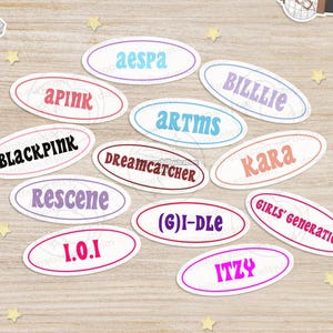 K-pop Girl Group Name Oval Sticker | 3.6" | Vintage Style | Twice | Red Velvet | aespa | NMIXX | Kep1er | 45+ groups | K-pop Merch