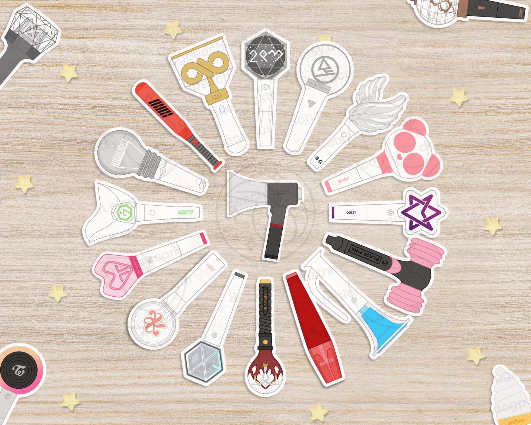 3RD, 2ND, 1ST Gen. K-pop Light Stick Stickers | 2.75" | WJSN | BigBang | Twice | Monsta x | Blackpink | 50+ groups | K-pop Merch |