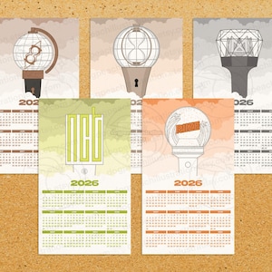 K-pop Boy Group Light Stick 2026 Calendar Print | BTS | Ateez | Enhypen | Stray Kids | 70+ groups! | K-pop Merch | K-pop Gift | image 2
