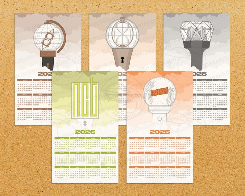 K-pop Boy Group Light Stick 2026 Calendar Print | BTS | Ateez | Enhypen | Stray Kids | 70+ groups! | K-pop Merch | K-pop Gift | image 2