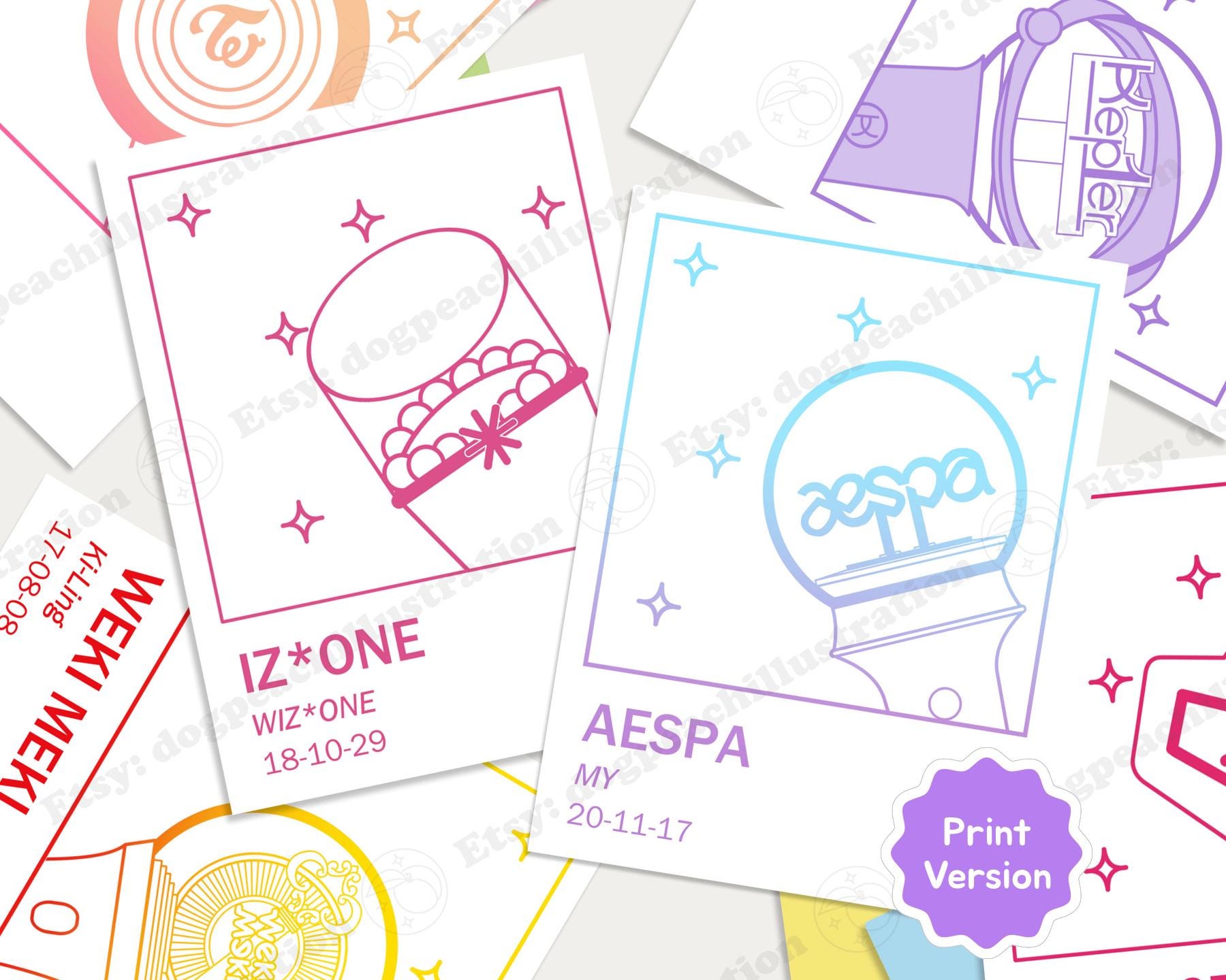 K-pop Girl Group Light Stick Color Swatch Mini Print | Twice | IZ*ONE | aespa | Kep1er | Loona | 40+ groups | K-pop Merch |