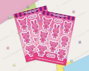 ATEEZ Animal Character Frosted Cookie Sticker Sheet | K-POP Sticker Sheet | K-pop Merch | Ateez Anniversary | Hi-Five Village |