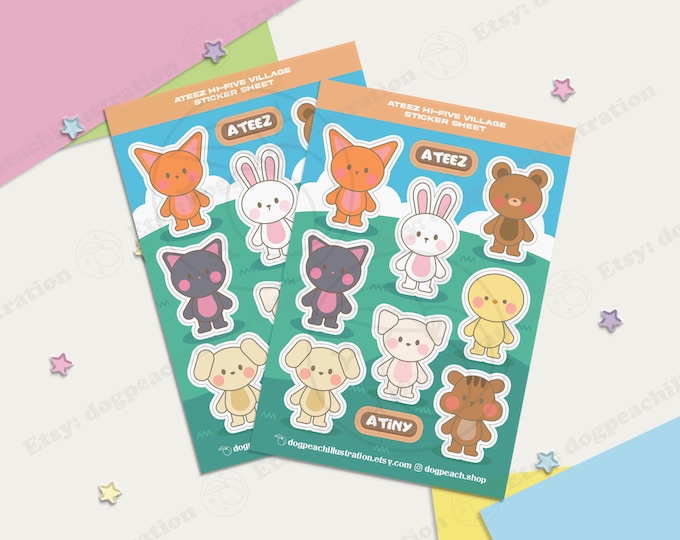 ATEEZ Animal Character Sticker Sheet | K-POP Sticker Sheet | K-pop Merch | K-pop Gift | Ateez Anniversary | Hi-Five Village |