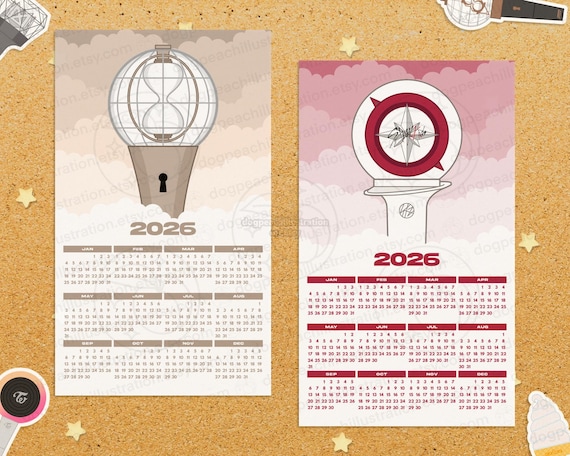 K-pop Boy Group Light Stick 2026 Calendar Print | BTS | Ateez | Enhypen | Stray Kids | 70+ groups! | K-pop Merch | K-pop Gift |