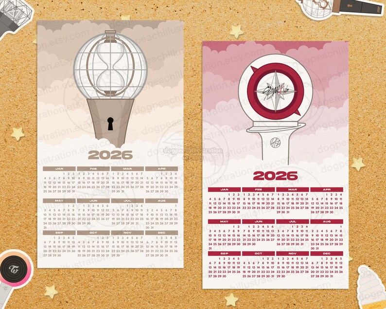 K-pop Boy Group Light Stick 2026 Calendar Print | BTS | Ateez | Enhypen | Stray Kids | 70+ groups! | K-pop Merch | K-pop Gift | image 1