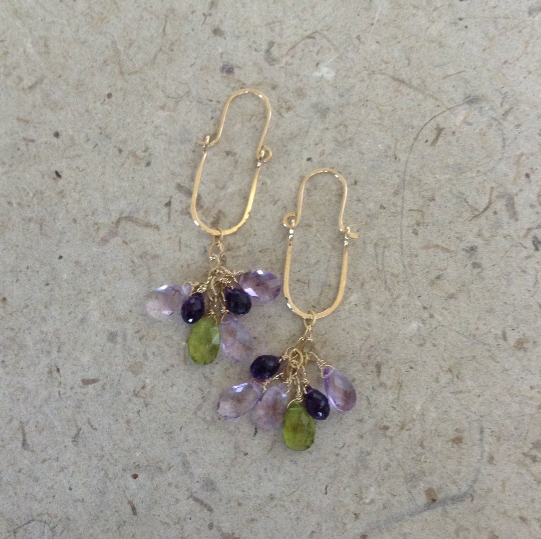 14k Goldfill Hoop Earrings With a Cluster of Amethyst and - Etsy