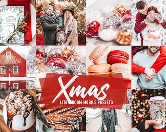 May include: A collage of images featuring a red and white Christmas theme. The images include a red barn, a cup of hot chocolate with marshmallows, a Christmas tree, a couple holding hands, and a sign that says "Christmas Eier-Punsch".