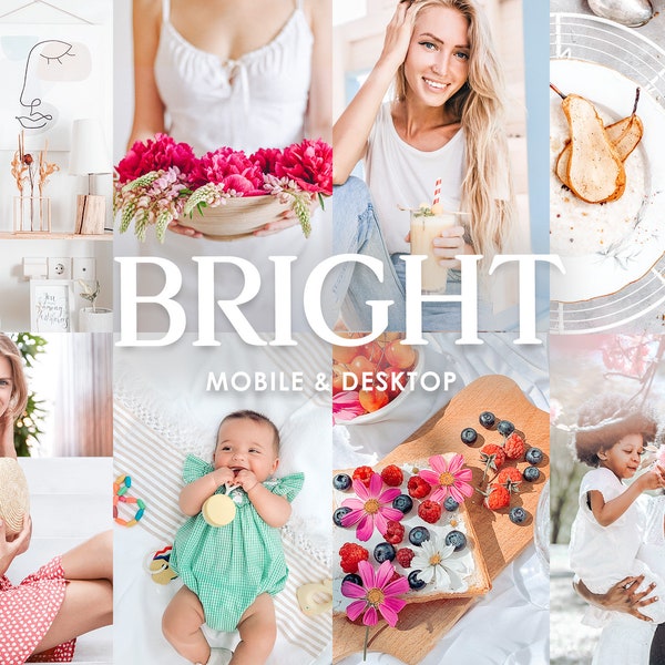 15 Mobile Lightroom Presets BRIGHT, Desktop Presets, Light Clean Blogger Presets, Instagram Filter, White Airy Lightroom Presets