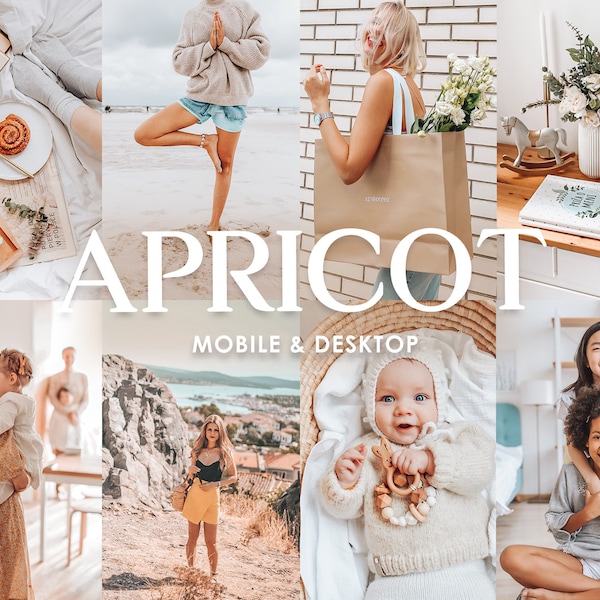 9 Lightroom Mobile Desktop Presets APRICOT Helle luftige Lightroom Presets, Indoor Outdoor Presets für Blogger Instagram Presets, Fotofilter