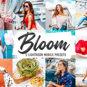 5 Mobile Lightroom Presets BLOOM Lifestyle Vibrant Instagram Lightroom mobile presets Travel Blogger Bright Color Summer, photo editing dng