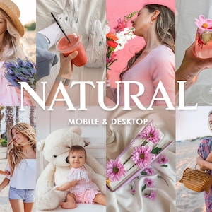 May include: A collage of images featuring a variety of natural elements, including flowers, plants, and a glass of pink lemonade. The text "NATURAL MOBILE & DESKTOP" is displayed in the center of the image.