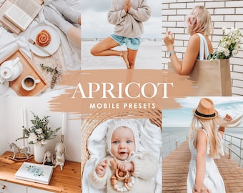 9 Lightroom Mobile Presets APRICOT Bright Airy Lightroom Presets, Indoor Outdoor Presets for Blogger Instagram Presets, Photo Filter