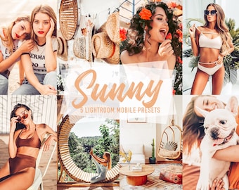 Mobile Lightroom Presets SUNNY, 5 Summer Presets for Bloggers, Instagram and Photo Editing