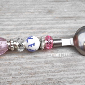 Sugar spoon Holland stainless steel delft blue ceramic/porcelain beads glass tulip, silver colored spacer beads pink fuchsia image 5