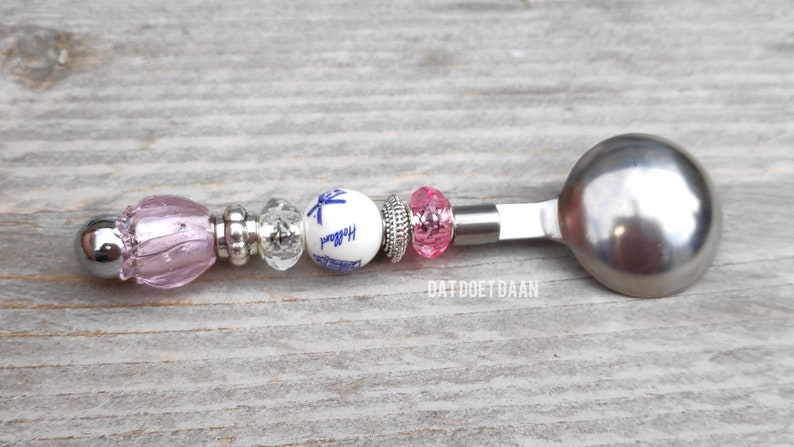 Sugar spoon Holland stainless steel delft blue ceramic/porcelain beads glass tulip, silver colored spacer beads pink fuchsia image 5