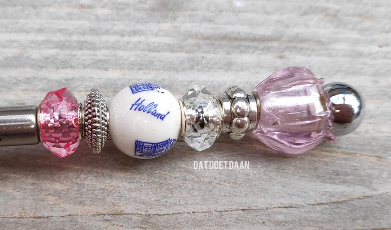 Sugar spoon Holland stainless steel delft blue ceramic/porcelain beads glass tulip, silver colored spacer beads pink fuchsia image 2