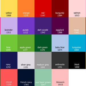 May include: A color chart with 36 different colors, each with a name and a corresponding number. The colors are arranged in a grid pattern.