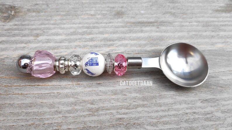 Sugar spoon Holland stainless steel delft blue ceramic/porcelain beads glass tulip, silver colored spacer beads pink fuchsia image 6