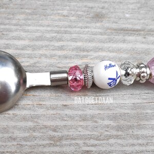 Sugar spoon Holland stainless steel delft blue ceramic/porcelain beads glass tulip, silver colored spacer beads pink fuchsia image 4