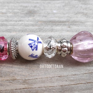 Sugar spoon Holland stainless steel delft blue ceramic/porcelain beads glass tulip, silver colored spacer beads pink fuchsia image 3