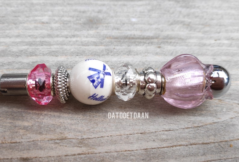 Sugar spoon Holland stainless steel delft blue ceramic/porcelain beads glass tulip, silver colored spacer beads pink fuchsia image 3