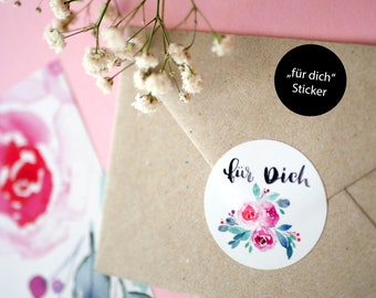 8 "for you" stickers around watercolor flowers