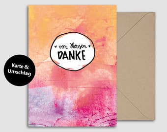 From the heart Thank you folding card incl. kraft paper envelope