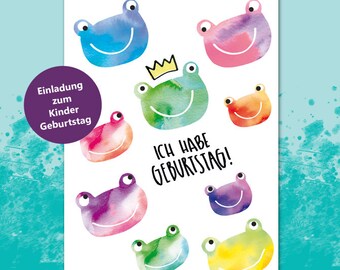 5 children's birthday party invitation cards, frogs | Fill in and invite