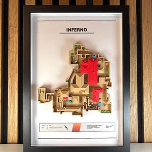 Gaming Map 3D Relief Print "Inferno" Counter Strike Gerahmte Wanddeko Print Gaming Setup Geschenk für Gamer Freunde Geburtstag Einweihung