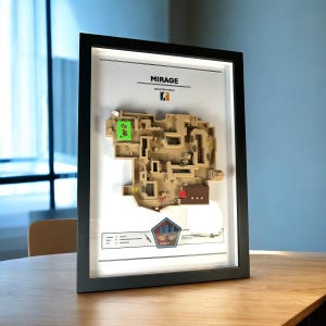 Gaming Map 3D Relief Print "Mirage" Counter Strike Gerahmte Wanddeko Print Gaming Setup Geschenk für Gamer Freunde Geburtstag Einweihung