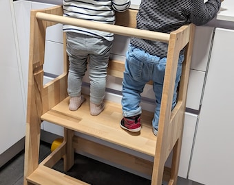 Lernturm DUO aus Buchenholz – Sicherer Turm für Geschwister & Zwillinge