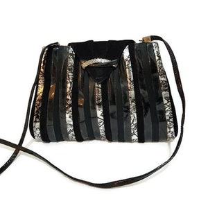 MADLER stripped leather silver black evening shoulder bag evening clutch