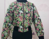 Sale Vintage 80 39 s ladies wide sleeves cropped quilted oversized bomber jacket. Floral pattern, gorgeous.