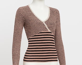 Blusa de punto con cuello en V Missoni: manga larga a rayas rosas (EE. UU. 6 / Reino Unido 10)