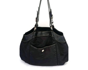 HOGAN by Tods black canvas leather medium shoulder bag, Italian designer bag, ladies large designer canvas bag.