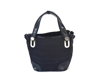 MARIO VALENTINO woman black patent leather look and canvas tote bag Italian designer tote