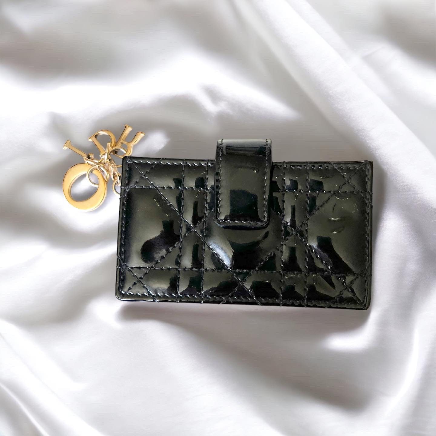 Lady Dior 5-Gusset Card Holder Black Patent Cannage Calfskin