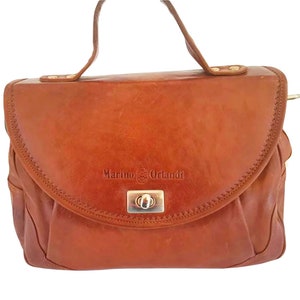 MARINO ORLANDI vintage woman cognac leather medium hand bag, Italian designer bag