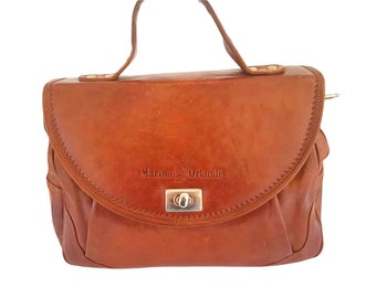 MARINO ORLANDI vintage woman cognac leather medium hand bag, Italian designer bag
