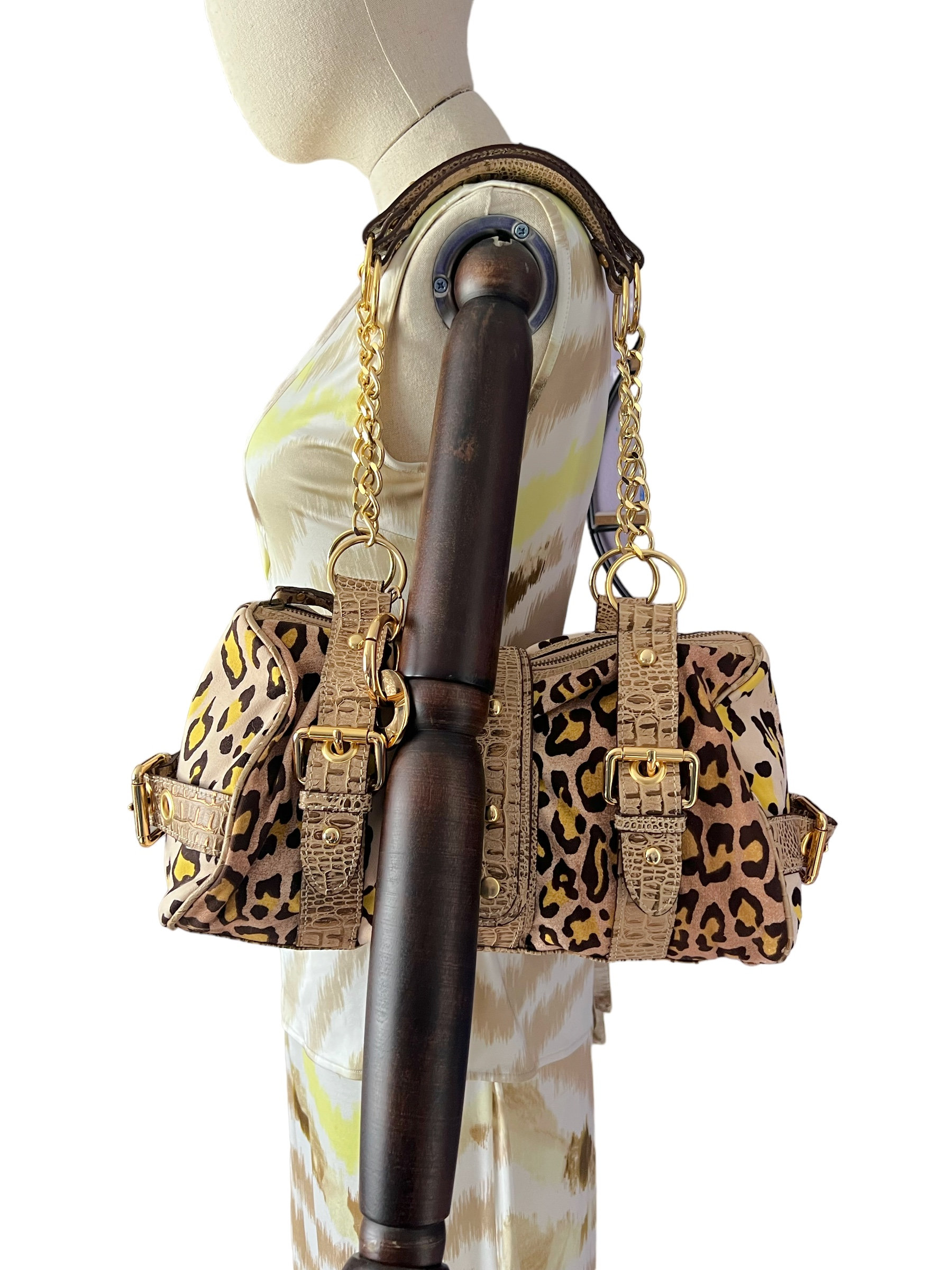 Blumarine Blugirl Animal Print Satchel Bag: Gold Chain Shoulder